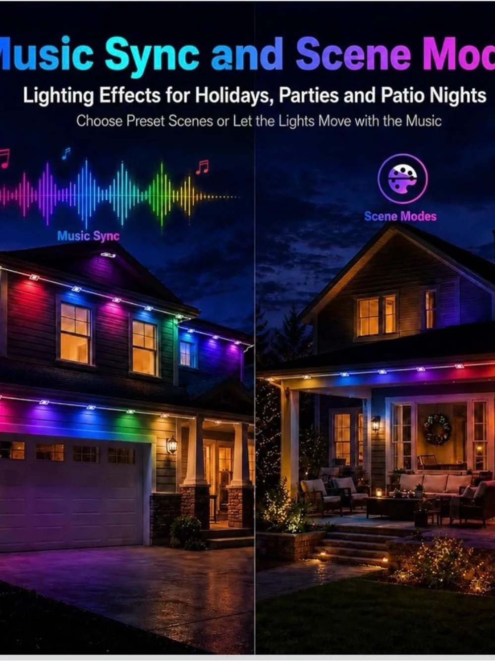 Outdoor Lights for House, 100ft RGB+IC Eaves Lights